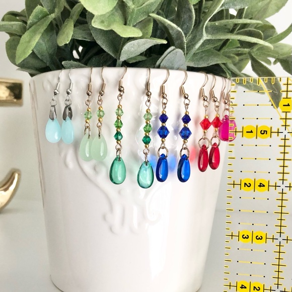 New Pale Pastel Blue Glass Teardrop Dangling Earrings Handmade Water Droplet - Picture 3 of 8